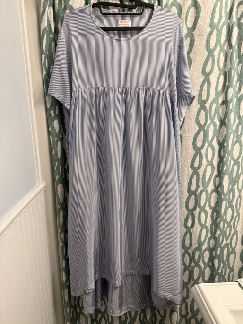 Gallegos Desportes blue stripe babydoll empire waist dress size Medium